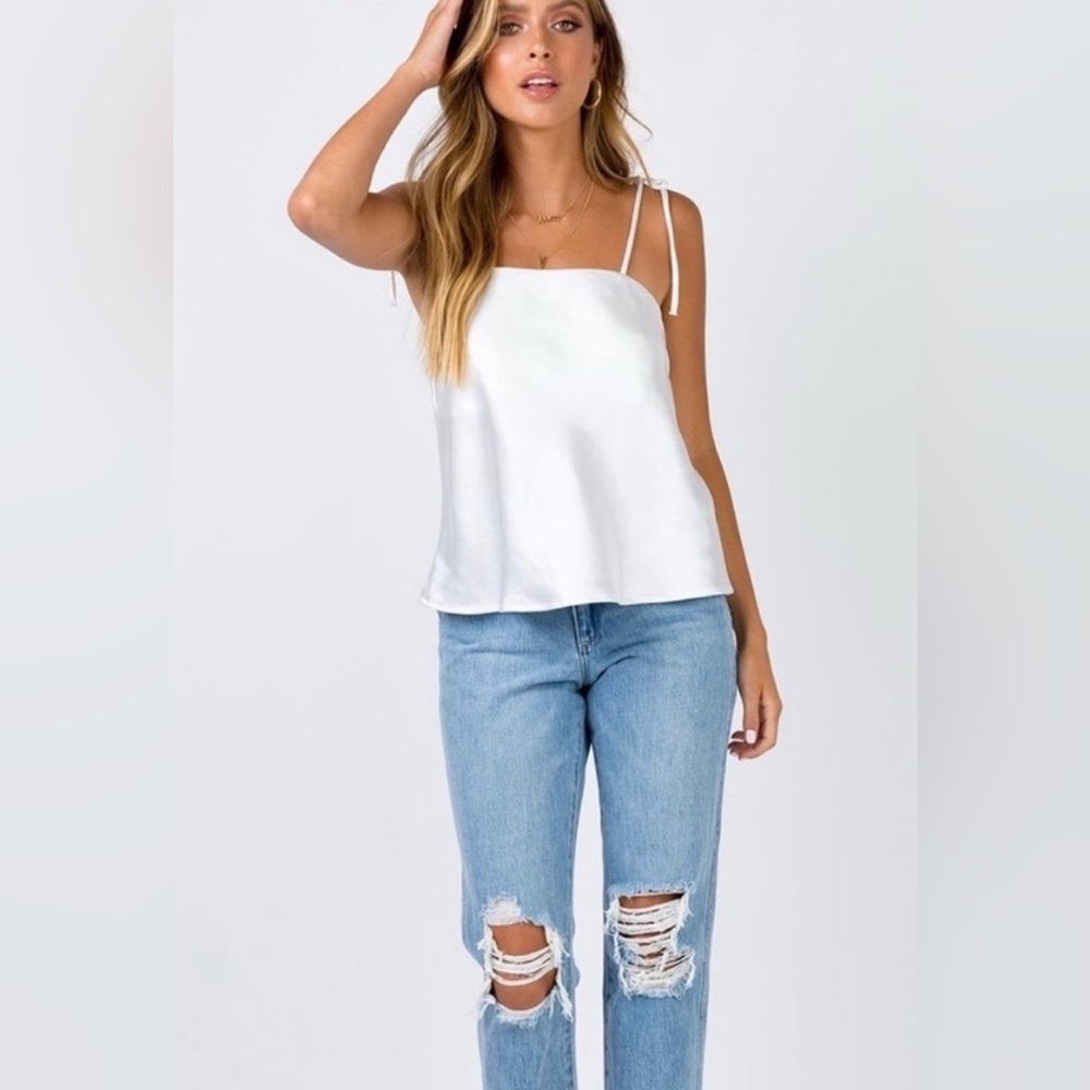 Princess Polly Satin Tie-Strap Cami Top In Ivory